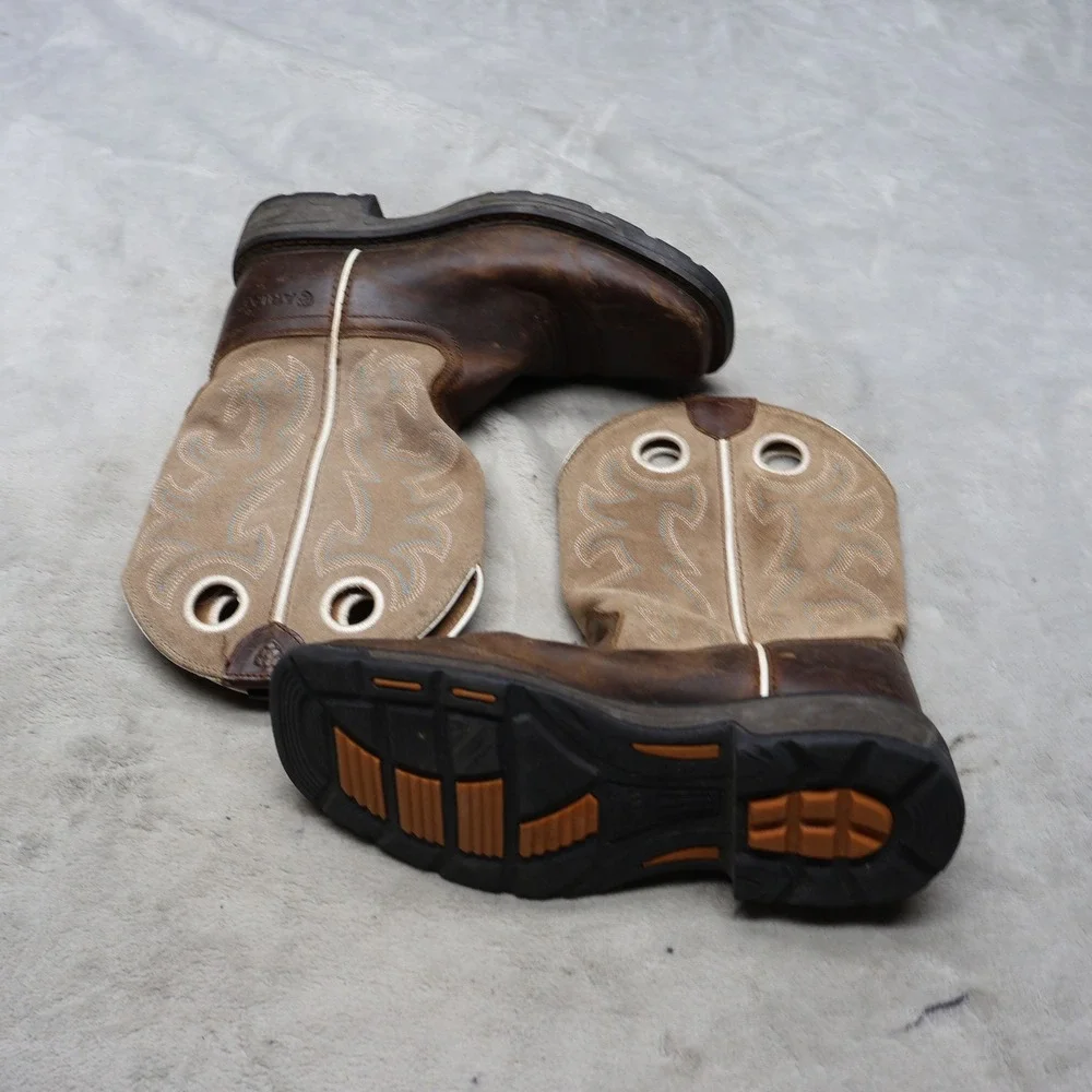 Ariat Kids 3.5 Workhog Western Boots Brown Leather Cowboy Square Toe Pull On